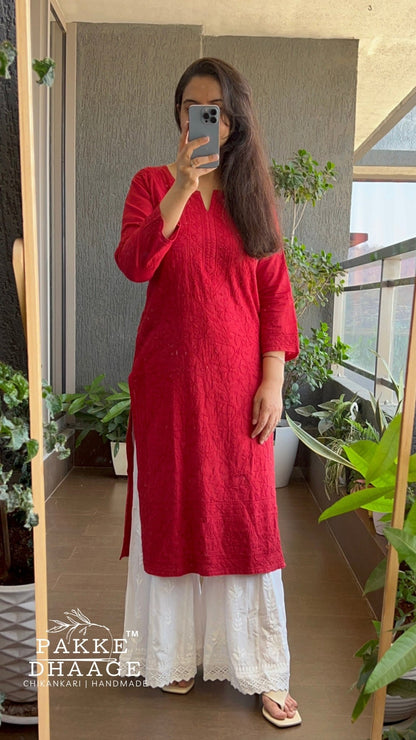 Fiza Pure Mulmul Cotton Kurta - Candy Apple Red