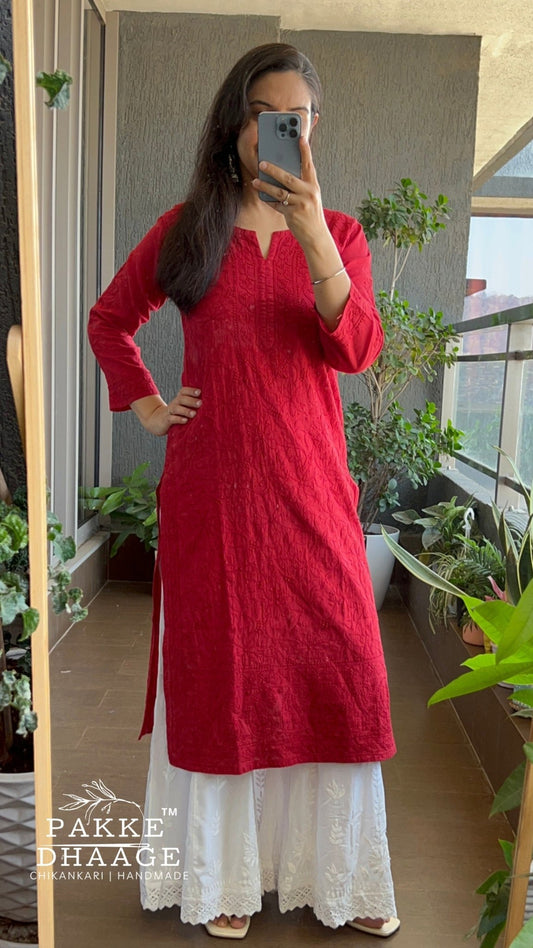 Fiza Pure Mulmul Cotton Kurta - Candy Apple Red
