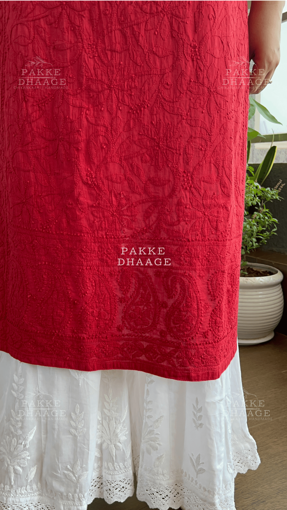 Fiza Pure Mulmul Cotton Kurta - Candy Apple Red