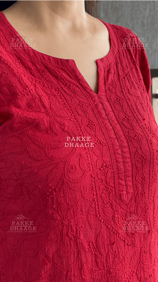 Fiza Pure Mulmul Cotton Kurta - Candy Apple Red