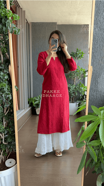 Fiza Pure Mulmul Cotton Kurta - Candy Apple Red