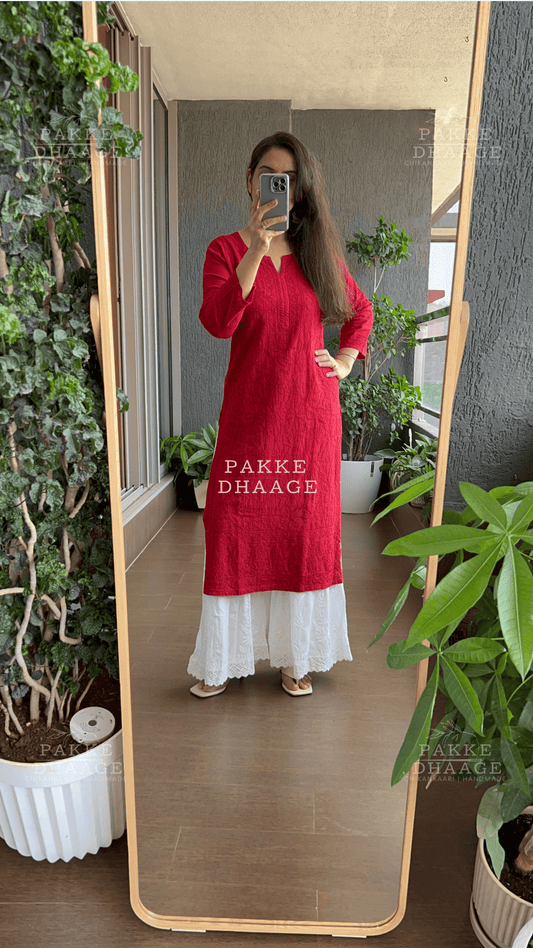 Fiza Pure Mulmul Cotton Kurta - Candy Apple Red