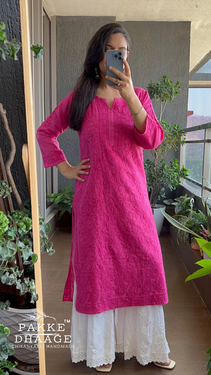 Fiza Pure Mulmul Cotton Kurta - Pink Yarrow