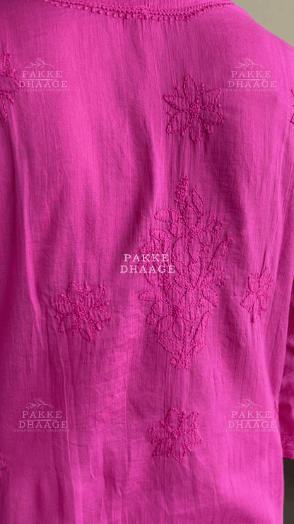 Fiza Pure Mulmul Cotton Kurta - Pink Yarrow