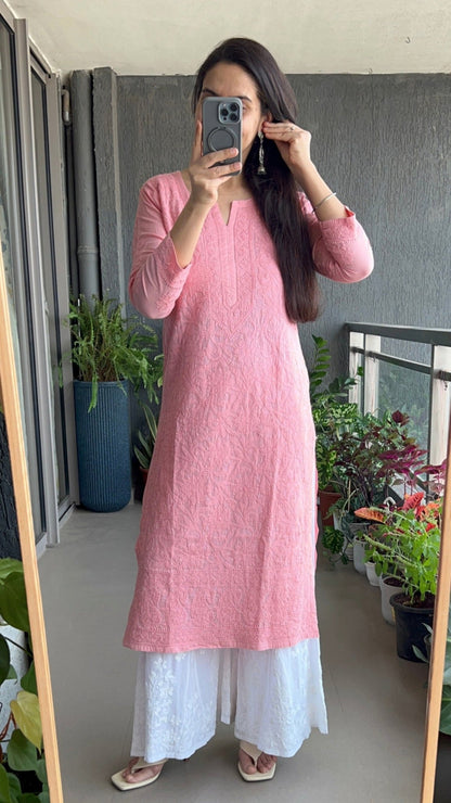 Fiza Pure Mulmul Cotton Kurta - Rose Pink