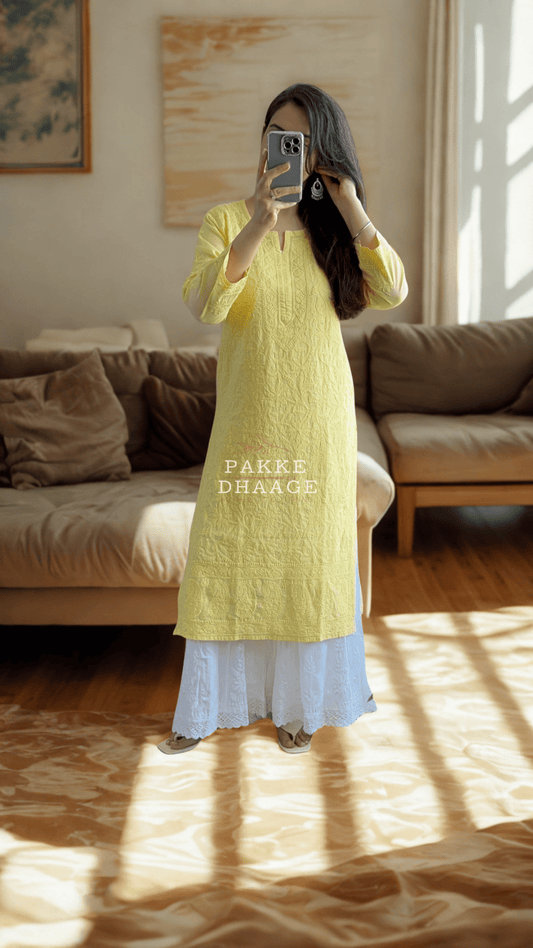 Fiza Pure Mulmul Cotton Kurta - Spring Yellow