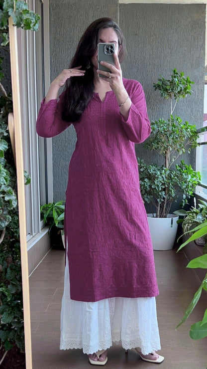Fiza Pure Mulmul Cotton Kurta - Wine