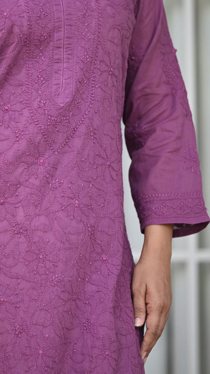 Fiza Pure Mulmul Cotton Kurta - Wine