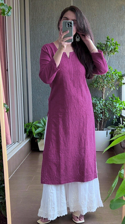 Fiza Pure Mulmul Cotton Kurta - Wine