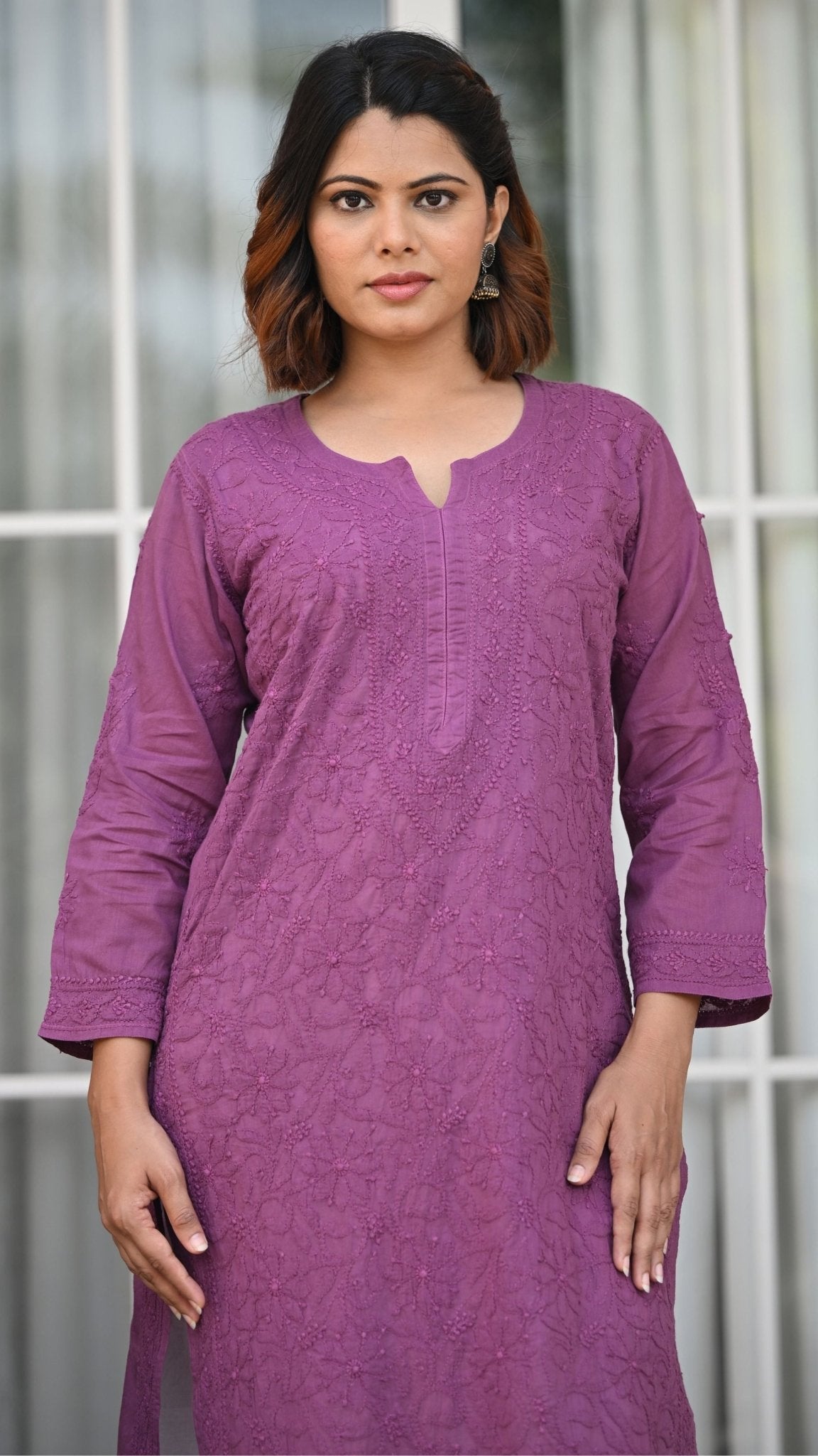 Fiza Pure Mulmul Cotton Kurta - Wine