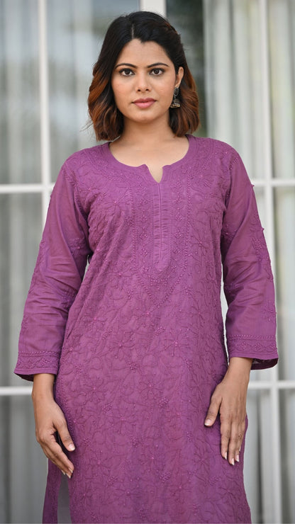 Fiza Pure Mulmul Cotton Kurta - Wine