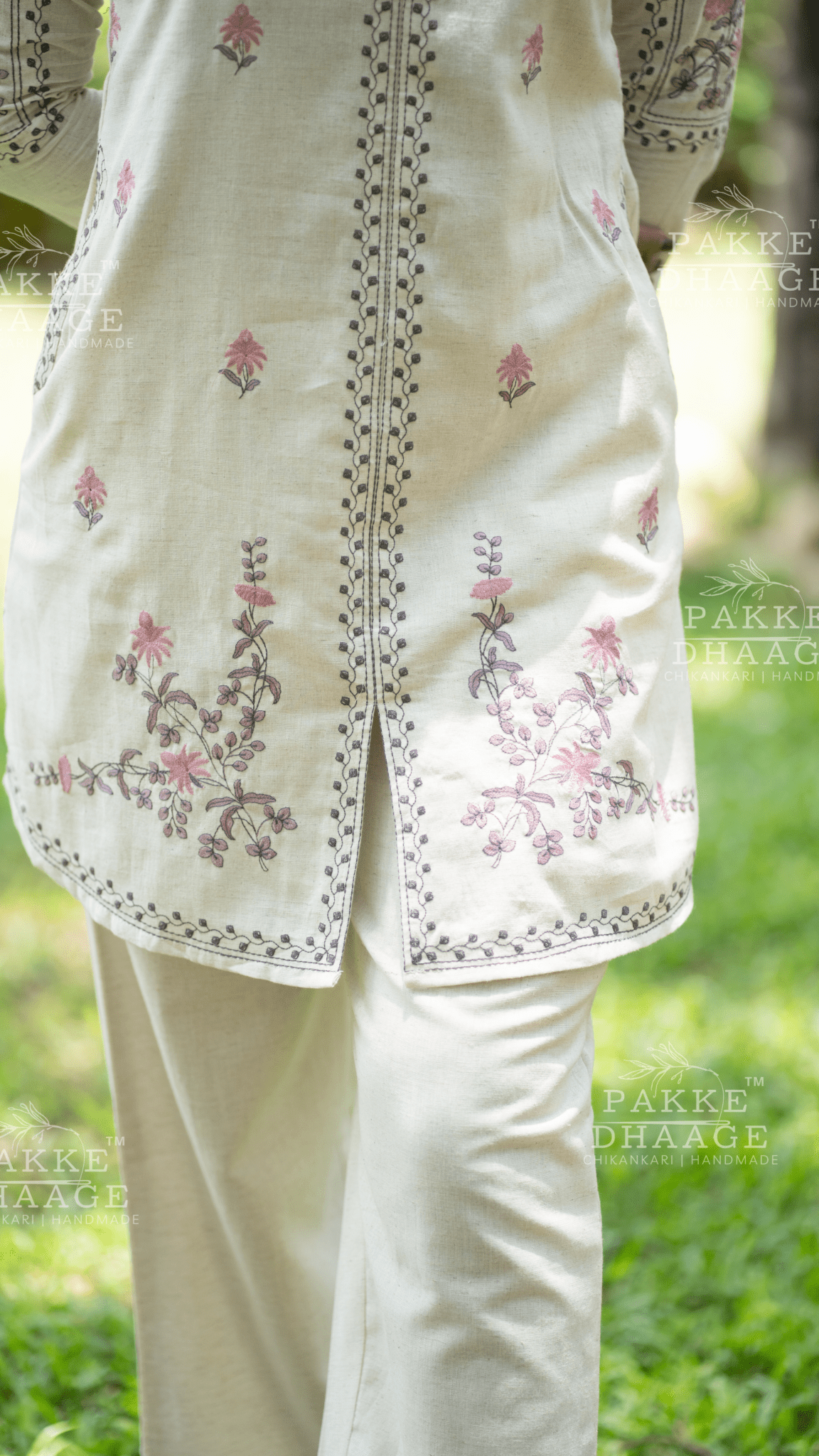 White embroidered co-ord set with patterns