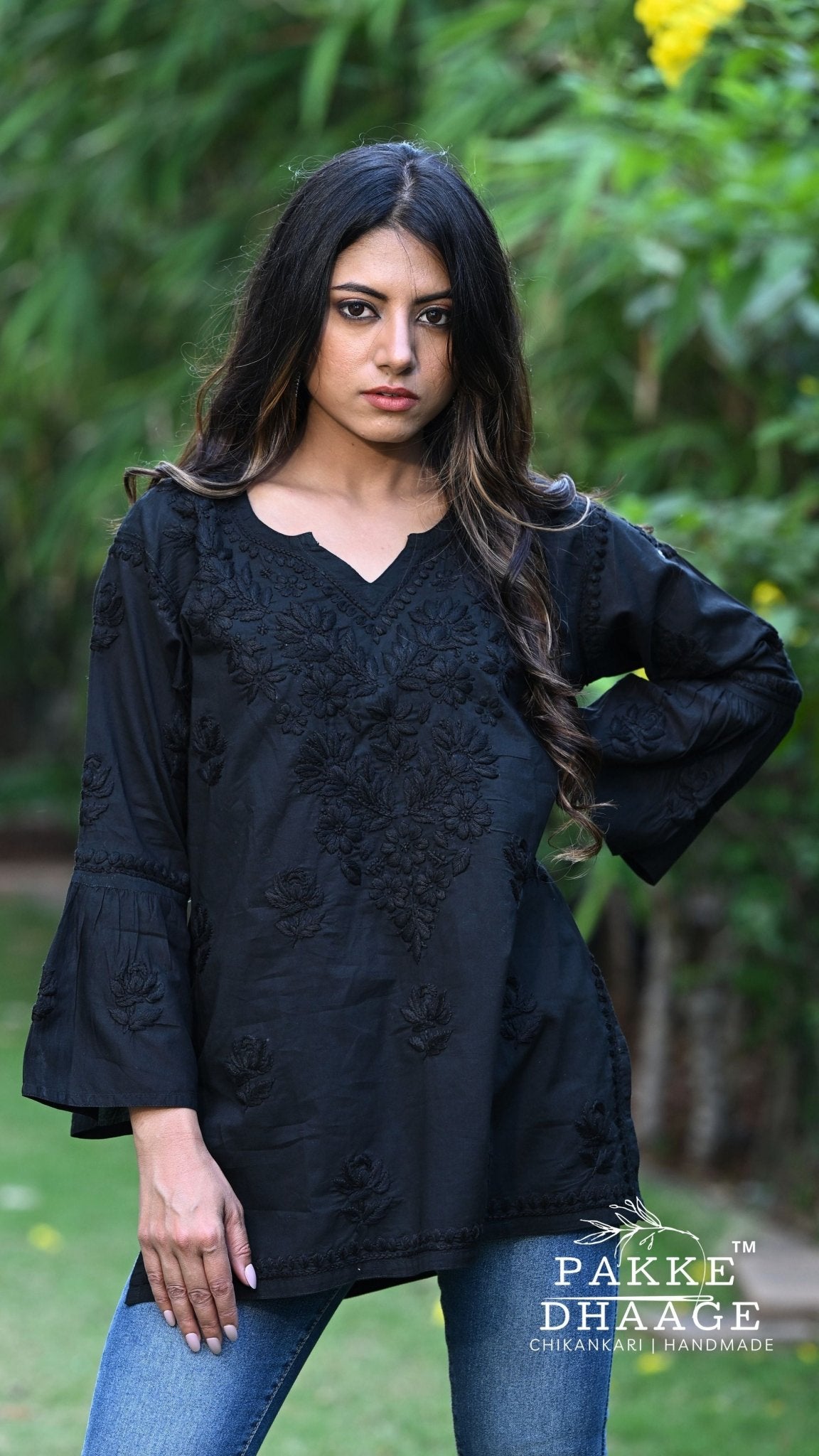 Gul Pure Cotton Chikankari Short Kurti - Black