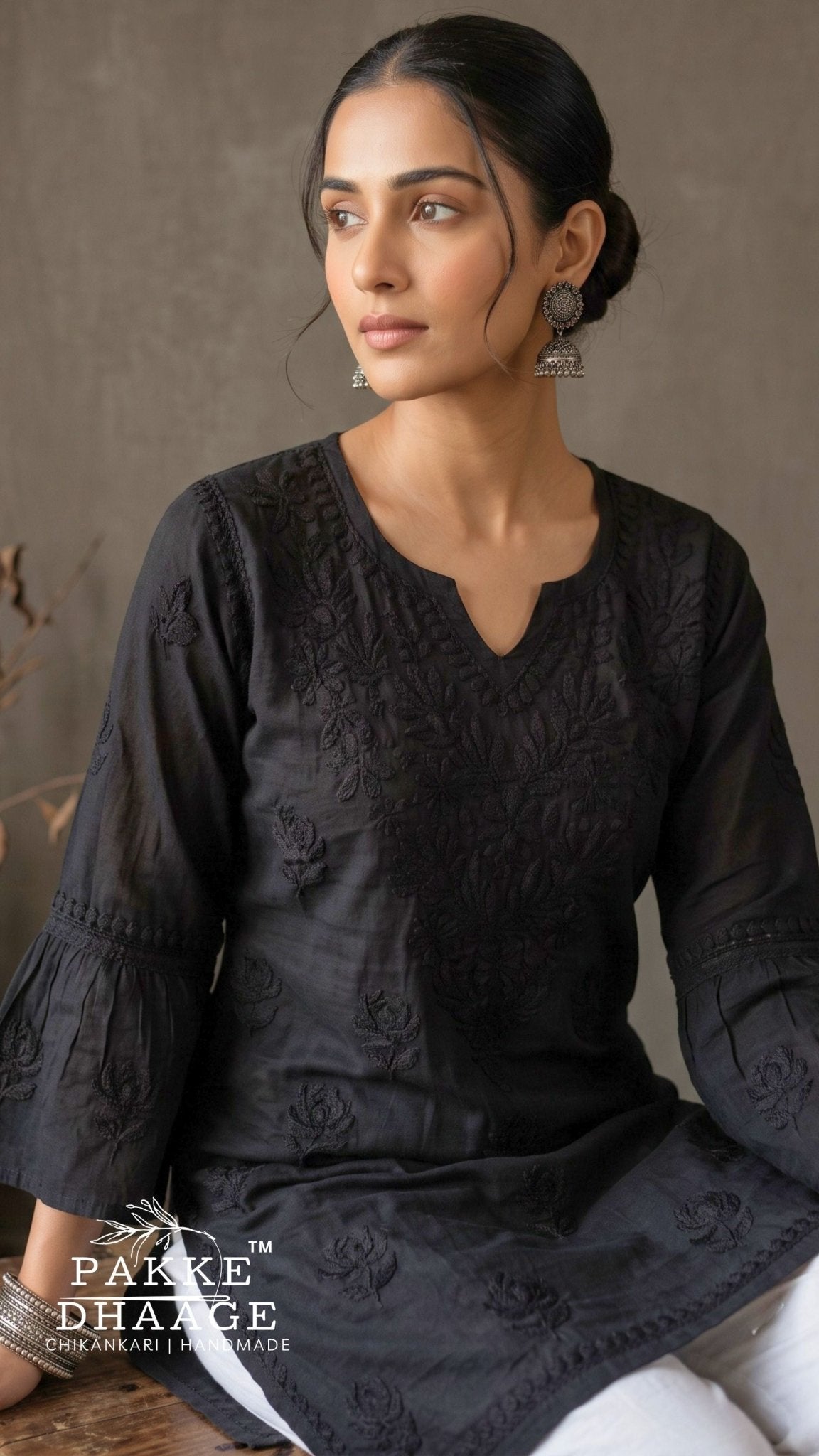 Gul Pure Cotton Chikankari Short Kurti - Black