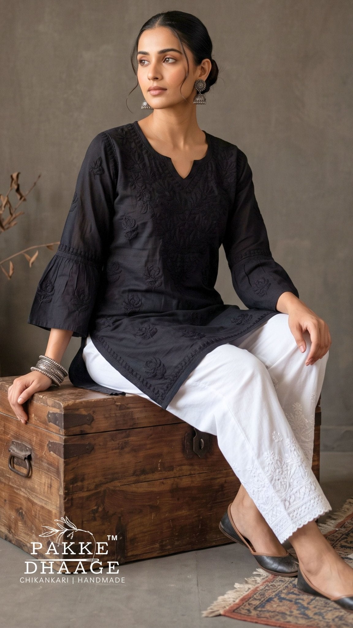 Gul Pure Cotton Chikankari Short Kurti - Black