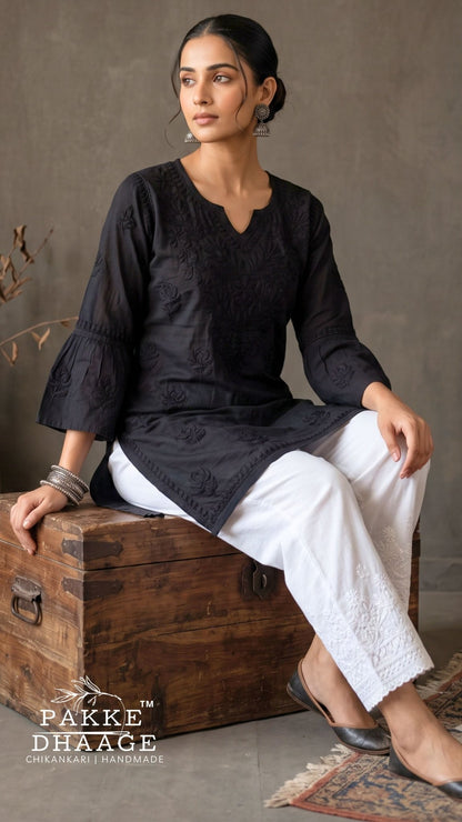 Gul Pure Cotton Chikankari Short Kurti - Black
