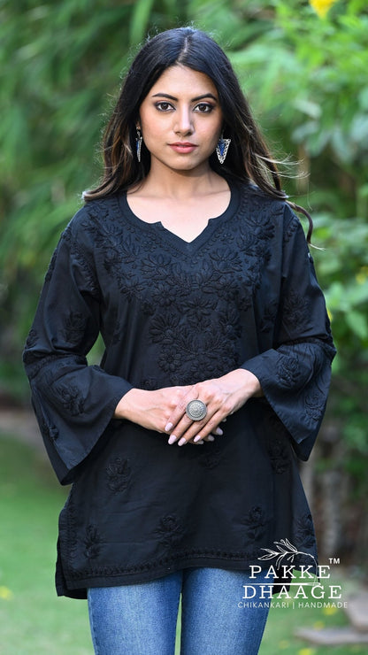 Gul Pure Cotton Chikankari Short Kurti - Black