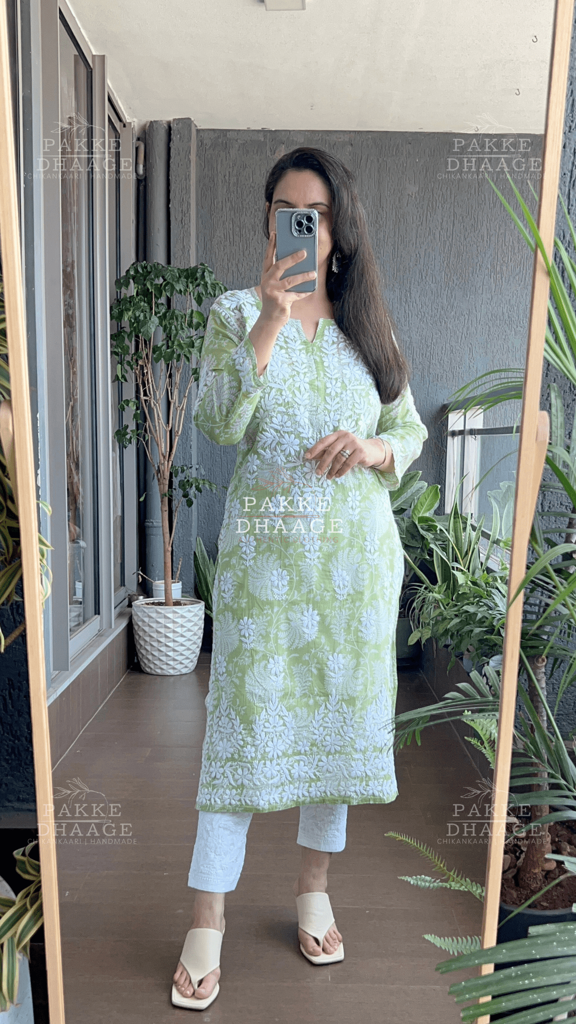 Gulnar Printed Mulmul Kurta - Green