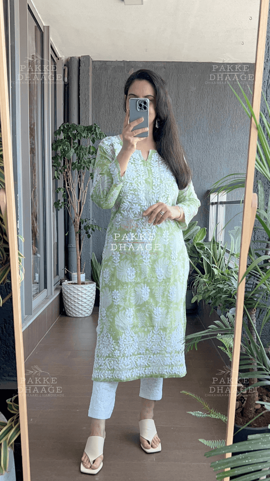 Gulnar Printed Mulmul Kurta - Green