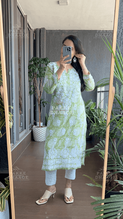 Gulnar Printed Mulmul Kurta - Green