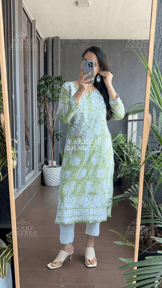 Gulnar Printed Mulmul Kurta - Green