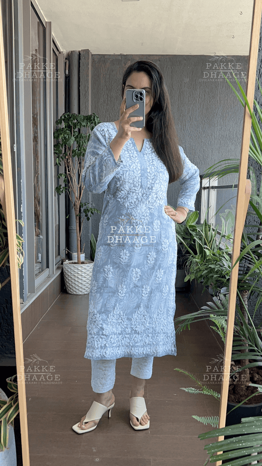 Gulnar Printed Mulmul Kurta - Pastel Grey