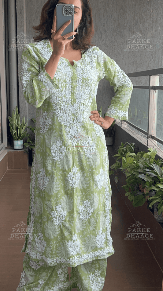Gulnar Printed Pure Mulmul Kurta Sets - Green