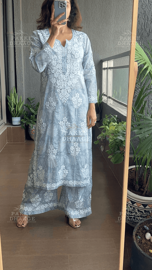 Gulnar Printed Pure Mulmul Kurta Sets - Grey