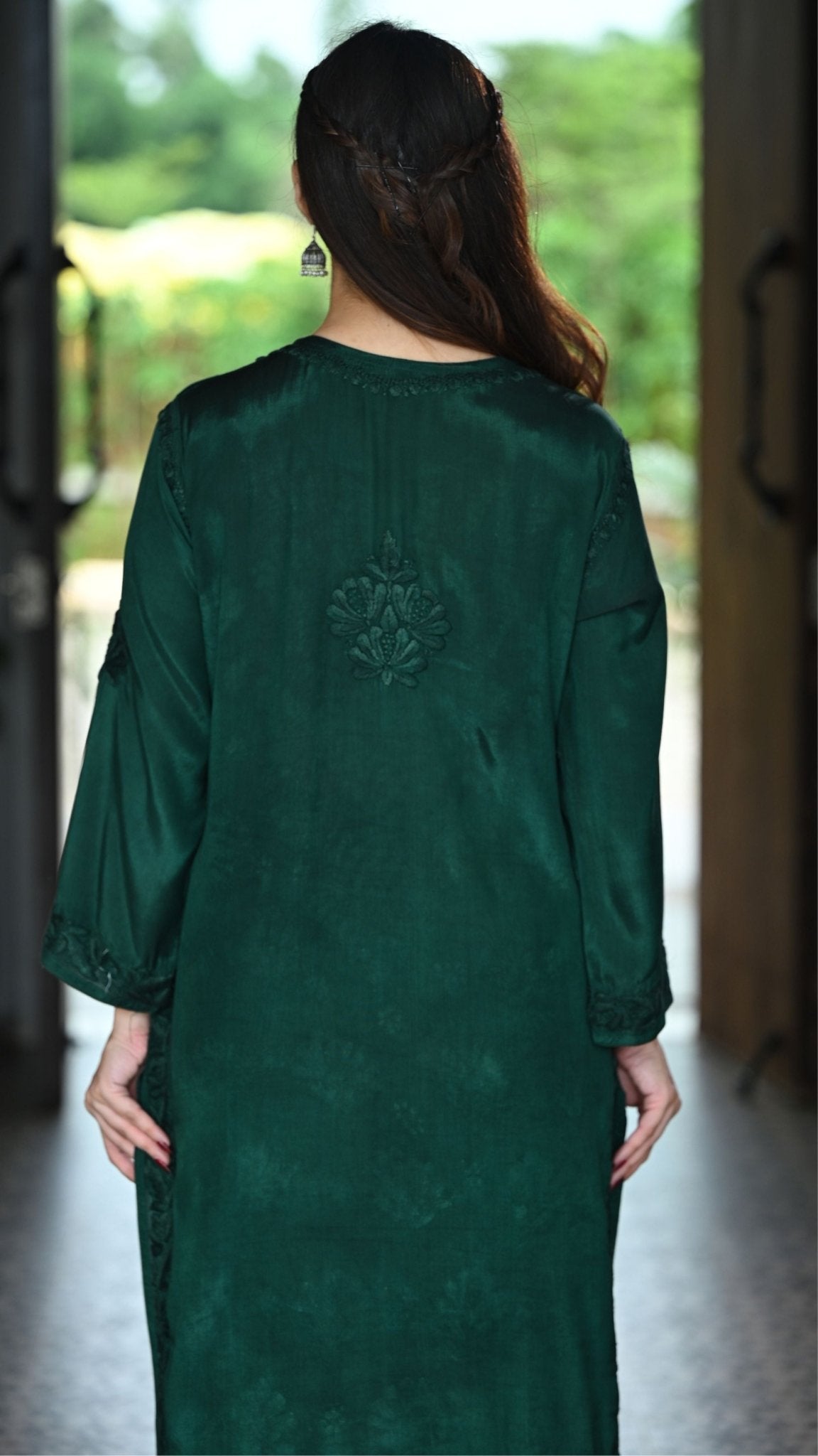 Gulnar Pure Muslin Chikankari Sets with Ombre Dupatta 3-pc Set - Deep Emerald Green