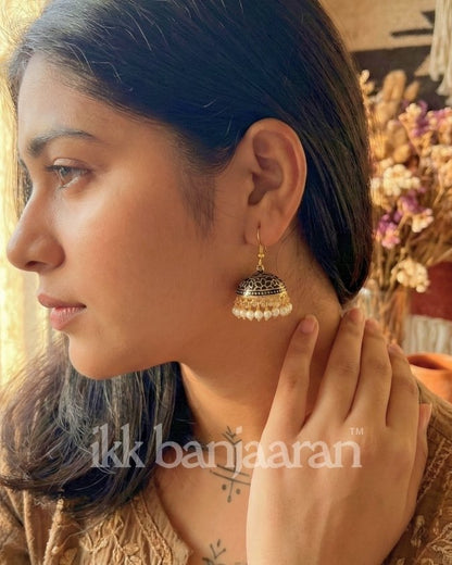 Handpainted Meenakari Jhumkas Black