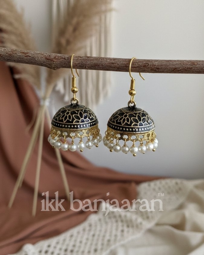 Handpainted Meenakari Jhumkas Black