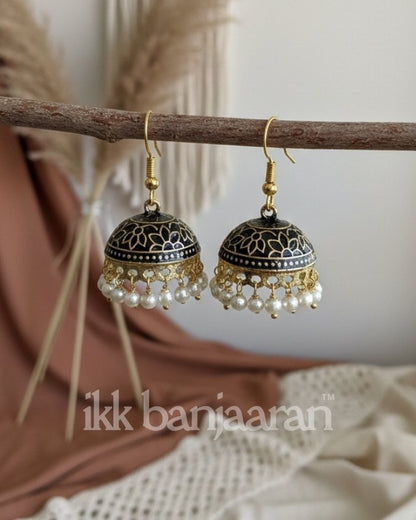 Handpainted Meenakari Jhumkas Black