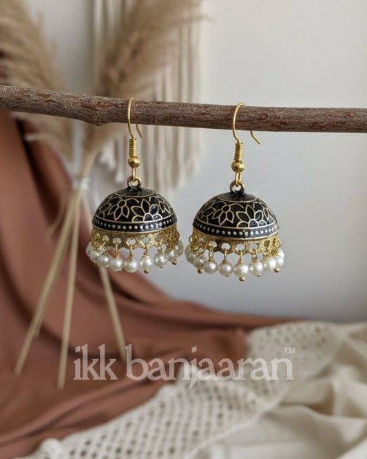 Handpainted Meenakari Jhumkas Black