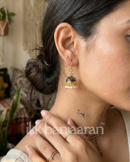 Handpainted Meenakari Jhumkas Black