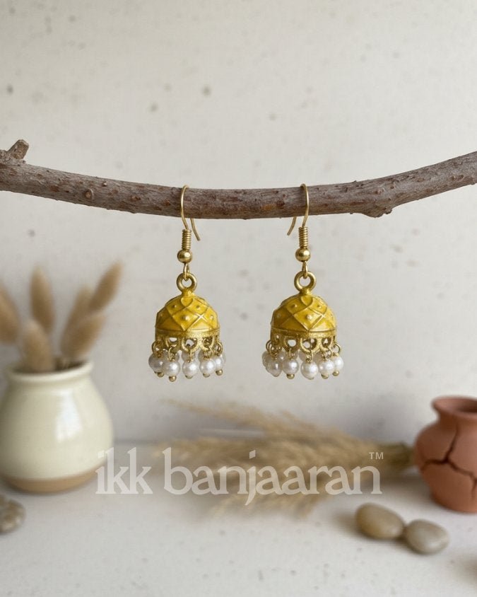 Handpainted Meenakari Jhumkas Gold