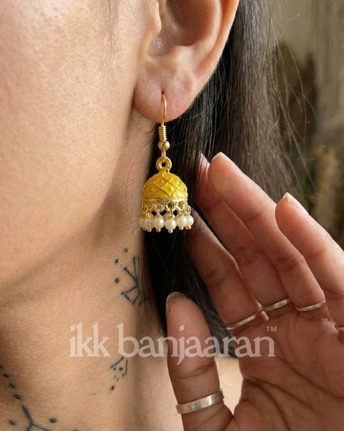 Handpainted Meenakari Jhumkas Gold