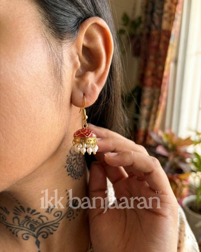 Handpainted Meenakari Jhumkas Hot Pink