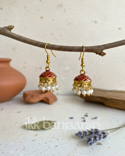 Handpainted Meenakari Jhumkas Hot Pink