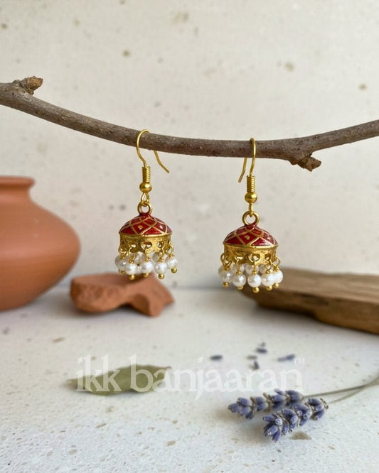 Handpainted Meenakari Jhumkas Hot Pink