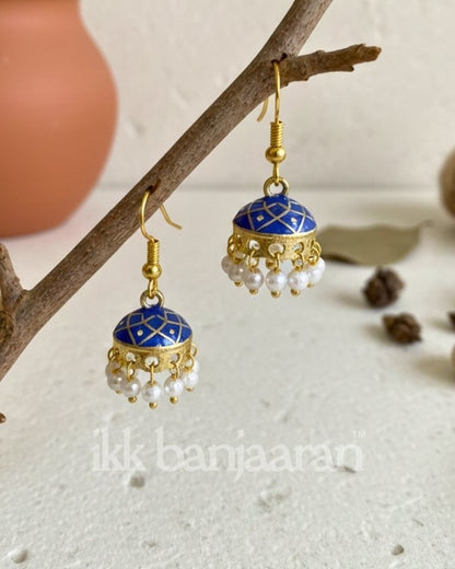 Handpainted Meenakari Jhumkas Navy
