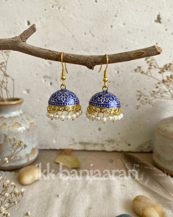 Handpainted Meenakari Jhumkas Navy