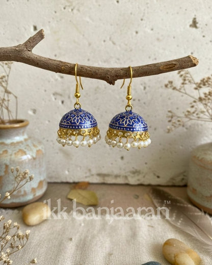 Handpainted Meenakari Jhumkas Navy