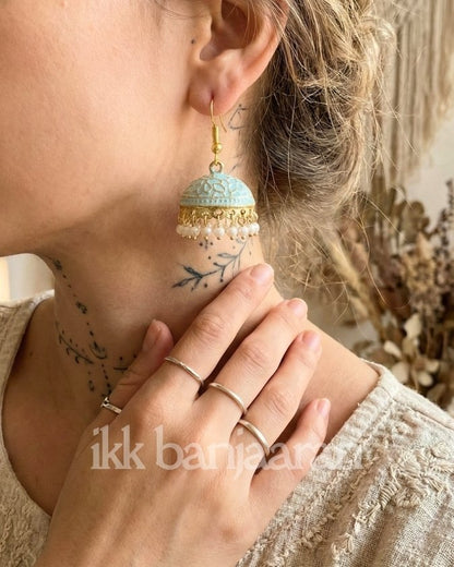 Handpainted Meenakari Jhumkas Sea Green