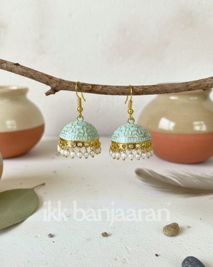 Handpainted Meenakari Jhumkas Sea Green