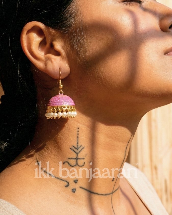 Handpainted Meenakari Jhumkas Soft Baby Pink