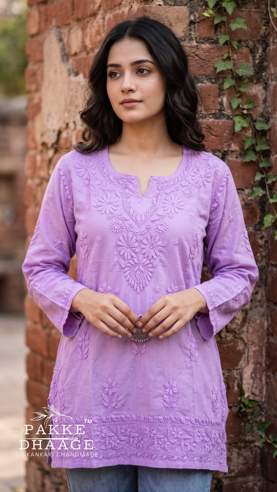 Hiba Pure Cotton Chikankari Short Kurti - Lilac