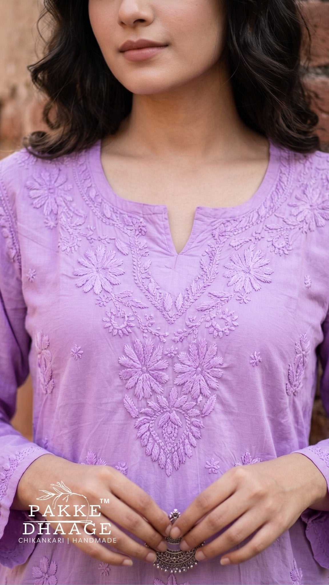 Hiba Pure Cotton Chikankari Short Kurti - Lilac