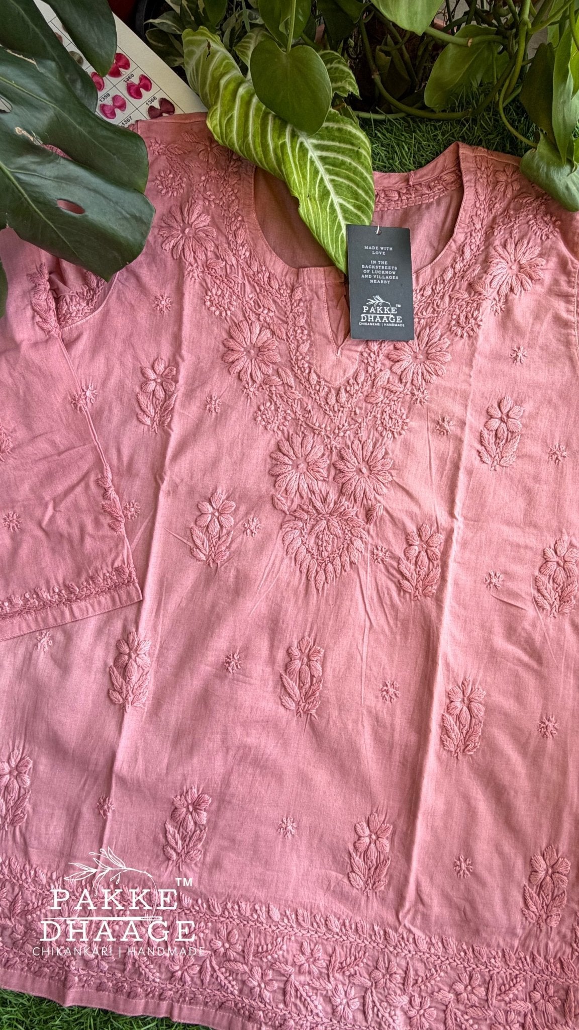 Hiba Pure Cotton Chikankari Short Kurti - Onion Pink