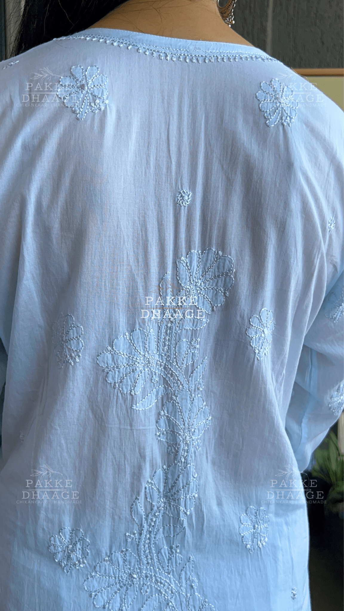 Inayat Resham Dhaaga Mulmul Kurta & Kurta Sets - Baby Blue