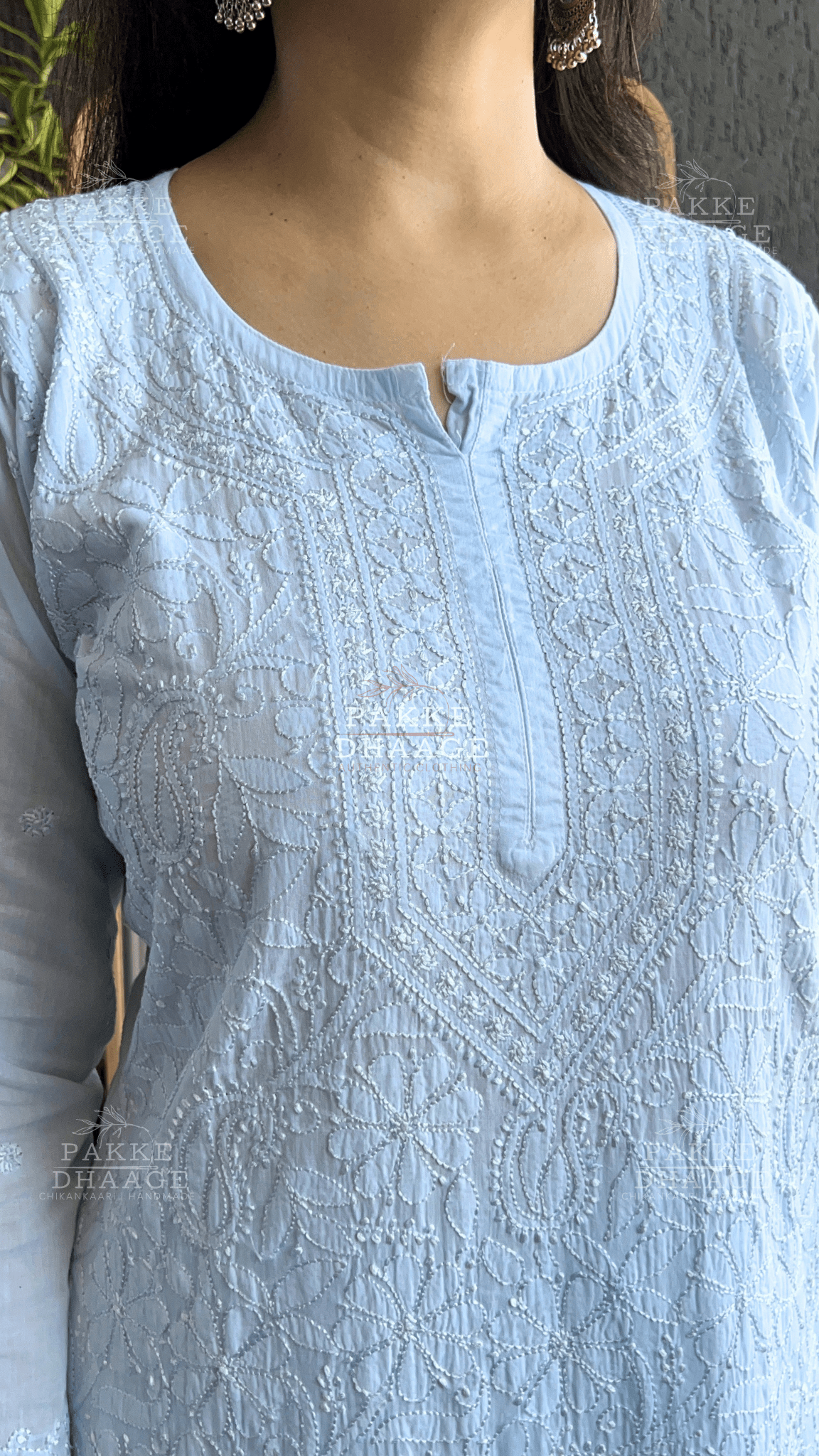 Inayat Resham Dhaaga Mulmul Kurta & Kurta Sets - Baby Blue